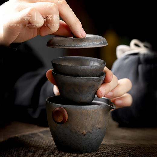 一壶二杯手抓壶小套装户外便携快客杯2人饮茶具做旧旅行茶具 商品图1
