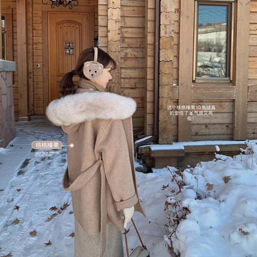 金蘑菇菇【西雅图下雪天】定染超肥狐狸毛！小个子短款双面呢外套 商品图1