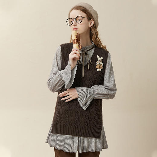 Famecoco范可儿碎花雪纺裙套装马甲衬衫两件套女小个子设计感F228EA004 商品图2