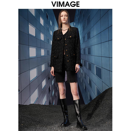  VIMAGE纬漫纪冬季新款粗花呢气质修身显瘦外套V1803403 商品图0