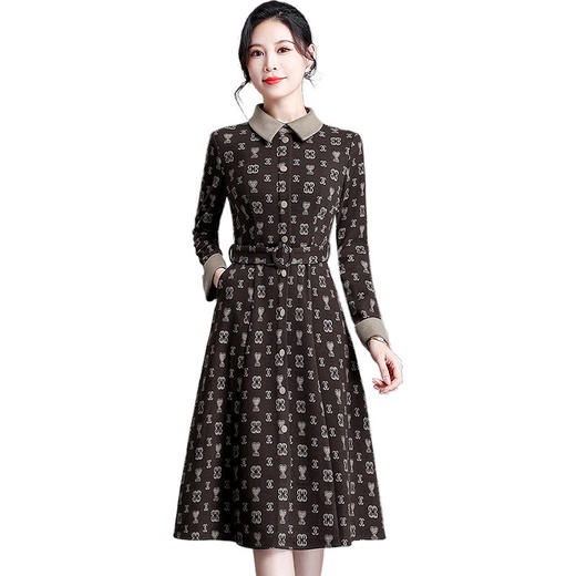 印花连衣裙中长款修身气质减龄时尚翻领大码a字裙HR-MYD22825 商品图4