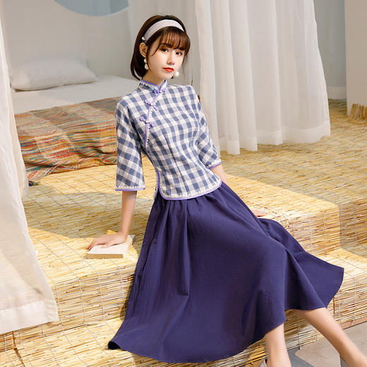 BS-T2032 民国风少女旗袍清纯素雅女学生改良连肩袖汉服套裙 商品图5