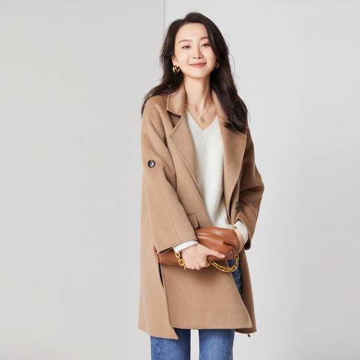 馥迦简约中长款开叉羊毛大衣 815 商品图1