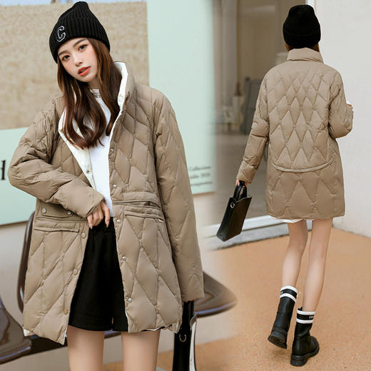 FF-199新款大码女装200斤胖mm轻薄中长款立领修身羽绒服外套199 商品图2