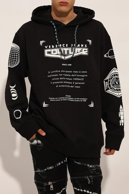 【新品速递·买贵退差】Versace 男士黑色弹棉宽松款卫衣连帽衫 10919 商品图2