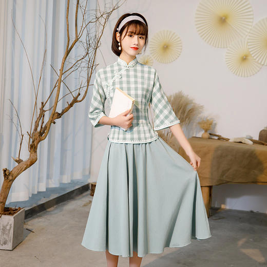 BS-T2032 民国风少女旗袍清纯素雅女学生改良连肩袖汉服套裙 商品图8