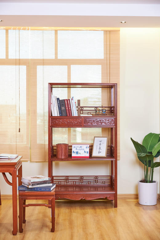 红桥红  家具严选  缅甸花梨（大果紫檀）【178 上博复刻品字栏杆 书架】 商品图0