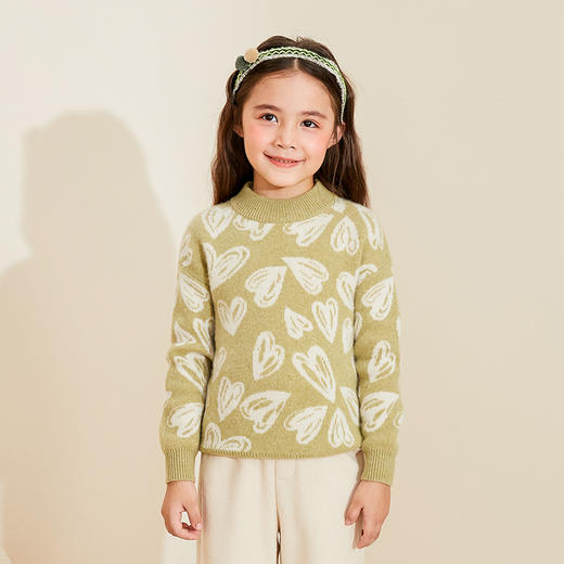 【半高领提花童装羊绒衫】羊绒世家22年秋冬新品女宝内搭100%山羊绒保暖针织毛衣 商品图4