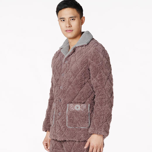 都市丽人都市锋尚生活家居男士加厚夹棉套装长毛绒提花夹棉厚家居服长袖睡衣FH21J4 商品图1