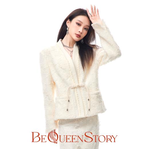 BeQueenStory【白金茉莉】中式国风软糯浮雕轻奢毛呢外套 商品图3