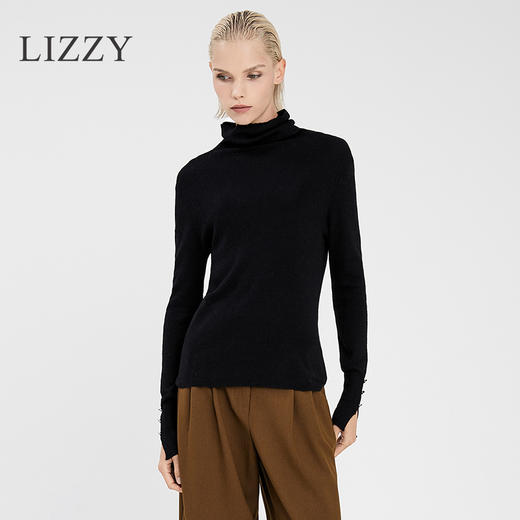 LIZZY 简约堆堆领长袖休闲百搭单穿打底针织衫7737 商品图3