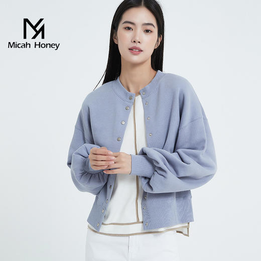 FXQ 米加蜜纯棉女式上衣灯笼袖短款卫衣开衫外套 商品图0