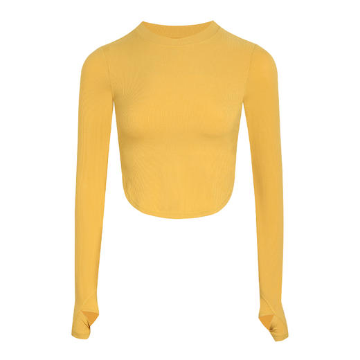 【肌理高弹针织面料】紧身圆弧下摆带手袖长袖上衣-带胸垫 商品图4