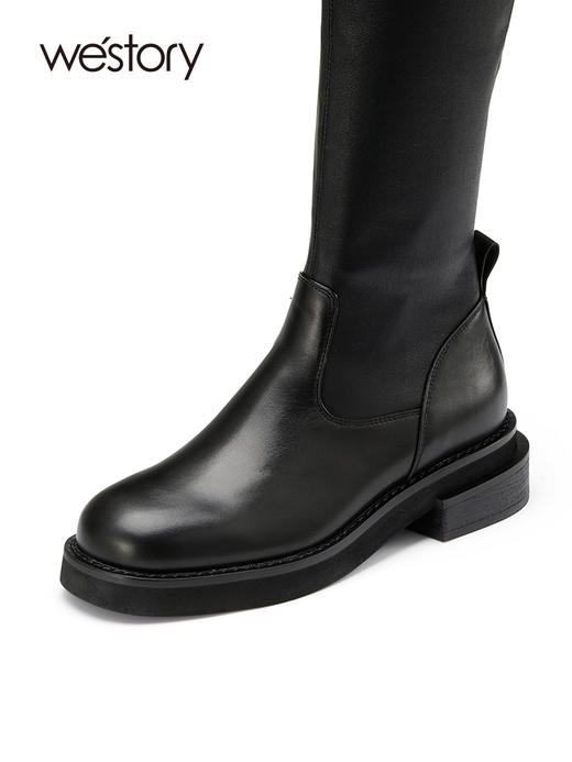 westory2022年秋冬新款黑色长靴小个子平底显瘦骑士靴女81831 商品图1