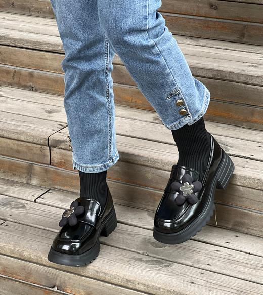 西村名物22年秋冬新款学院风弹力袜靴乐福鞋松糕鞋厚底增高皮鞋45221 商品图5