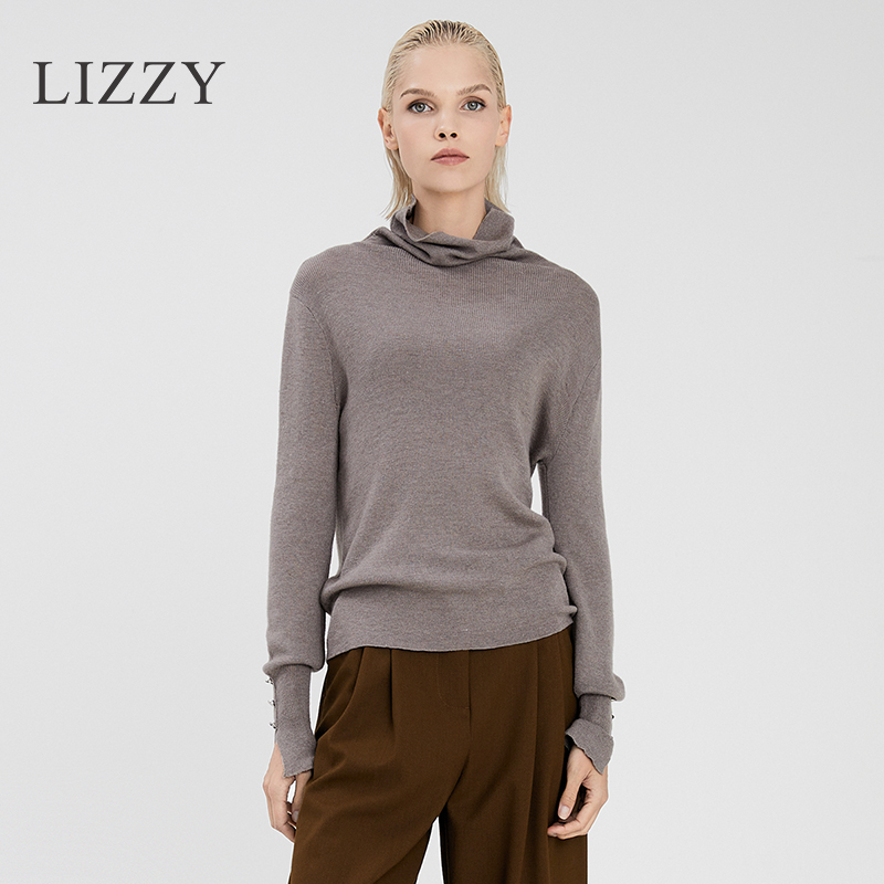 LIZZY 简约堆堆领长袖休闲百搭单穿打底针织衫7737