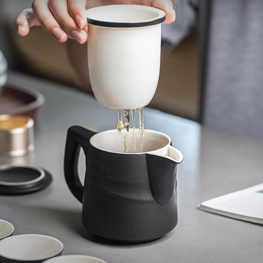 便携式泡茶壶套装旅行茶具快客杯一壶五杯功夫茶具茶壶随身泡茶小 暮雨快客杯（黑） 商品图5