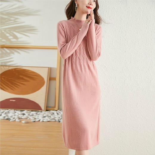 羊绒衫气质打底中长款毛衣针织连衣裙ZS-8256 商品图3