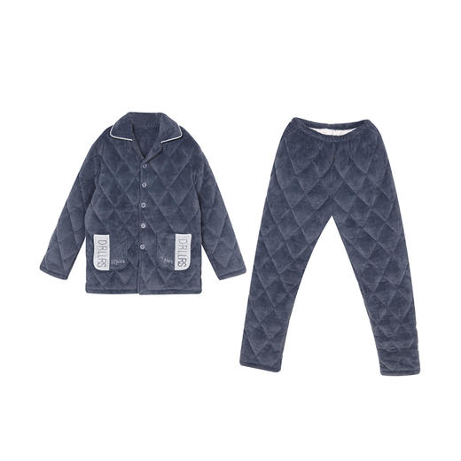 都市丽人都市锋尚生活家居男士加厚夹棉套装牛奶绒烂花夹棉厚家居服长袖睡衣FH21J6 商品图4