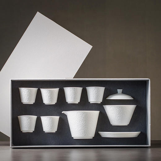 白瓷茶具套装家用客厅陶瓷盖碗茶杯整套办公室会客泡茶礼盒装 月白茶具套装 商品图2