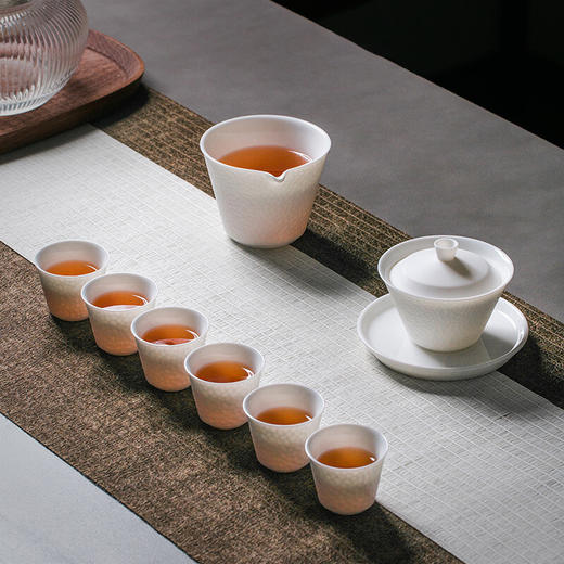 白瓷茶具套装家用客厅陶瓷盖碗茶杯整套办公室会客泡茶礼盒装 月白茶具套装 商品图7
