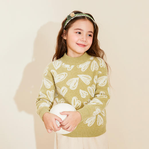 【半高领提花童装羊绒衫】羊绒世家22年秋冬新品女宝内搭100%山羊绒保暖针织毛衣 商品图1