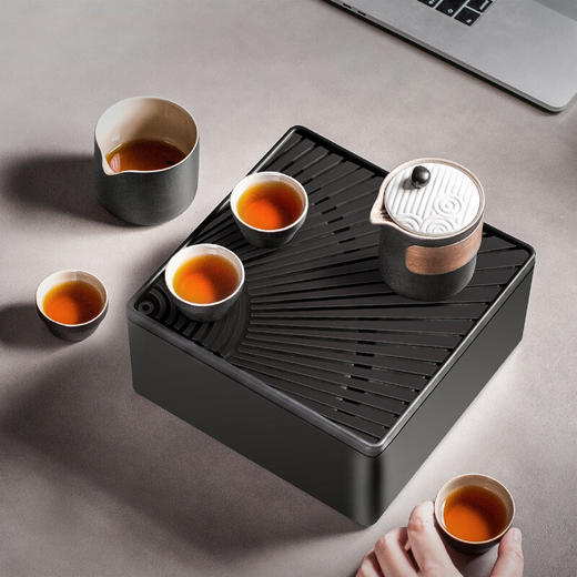 旅行茶具套装便携快客杯收纳包一壶四杯车载功夫茶具户外泡茶小套 枯山水套装-车载（带包） 商品图4