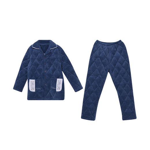 都市丽人都市锋尚生活家居男士加厚夹棉套装牛奶绒烂花夹棉厚家居服长袖睡衣FH21J6 商品图3