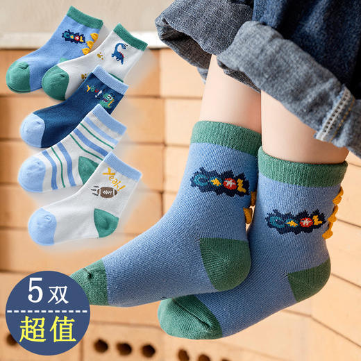 5双特惠装儿童袜子秋冬纯中筒棉男卡通棉袜冬季童袜女童宝宝袜子春秋 商品图2