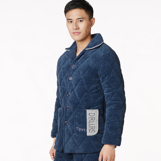 都市丽人都市锋尚生活家居男士加厚夹棉套装牛奶绒烂花夹棉厚家居服长袖睡衣FH21J6 商品图1