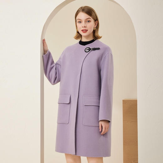 MH9E9斯尔丽瑟俪2022年冬上新商场同款圆领时尚皮搭扣大口袋中长款大衣 商品图1