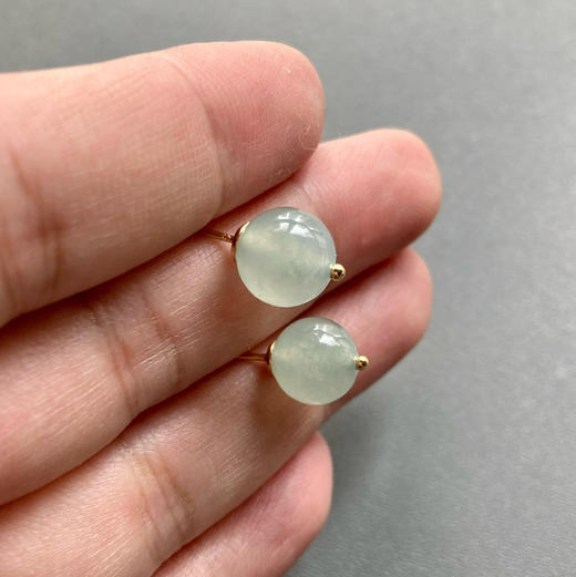 冰种翡翠珠子耳钉18k黄金镶嵌 商品图9