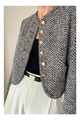 Viktoria Chan｜AW22030 Zaya tweed jacket 黑白呢短外套