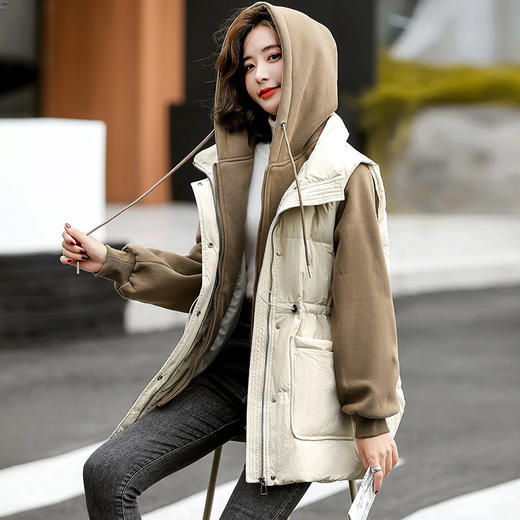 羽绒服假两件卫衣拼接2022冬季新款宽松外套时尚连帽羽绒服HR-WM21559 商品图1