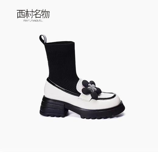 西村名物22年秋冬新款学院风弹力袜靴乐福鞋松糕鞋厚底增高皮鞋45221 商品图3