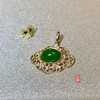 18K玫瑰金和田玉（碧玉）镶钻吊坠--如意锁 /蛋面6*8mm/苹果绿 商品缩略图4