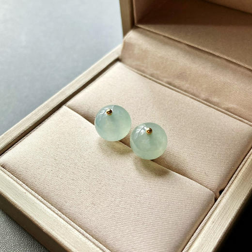 冰种翡翠珠子耳钉18k黄金镶嵌 商品图4