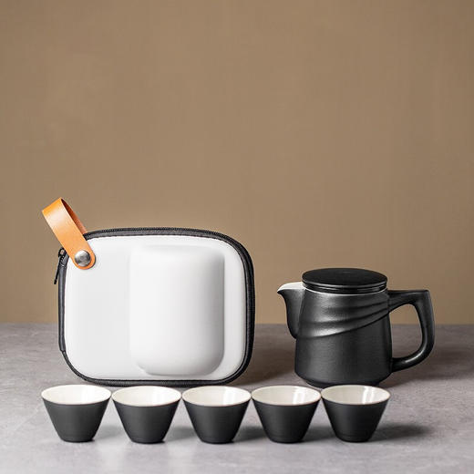 便携式泡茶壶套装旅行茶具快客杯一壶五杯功夫茶具茶壶随身泡茶小 暮雨快客杯（黑） 商品图0