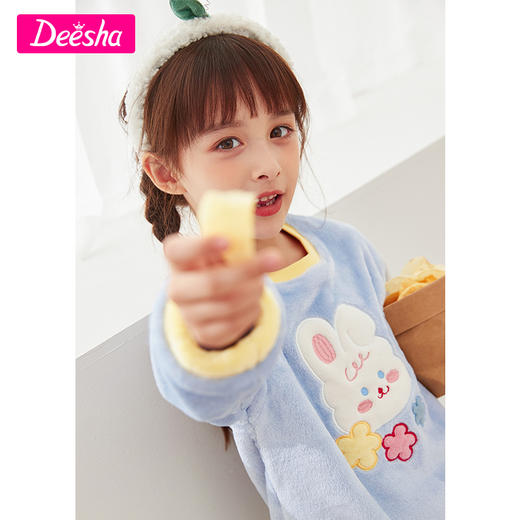 笛莎Deesha 童装女童家居套装2023冬季新款儿童法拉绒睡衣家居服两件套 商品图2