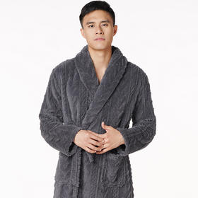 都市丽人都市锋尚轻松浴室男士法兰绒单件袍北极绒提花厚家居服单件袍睡衣FH27H7
