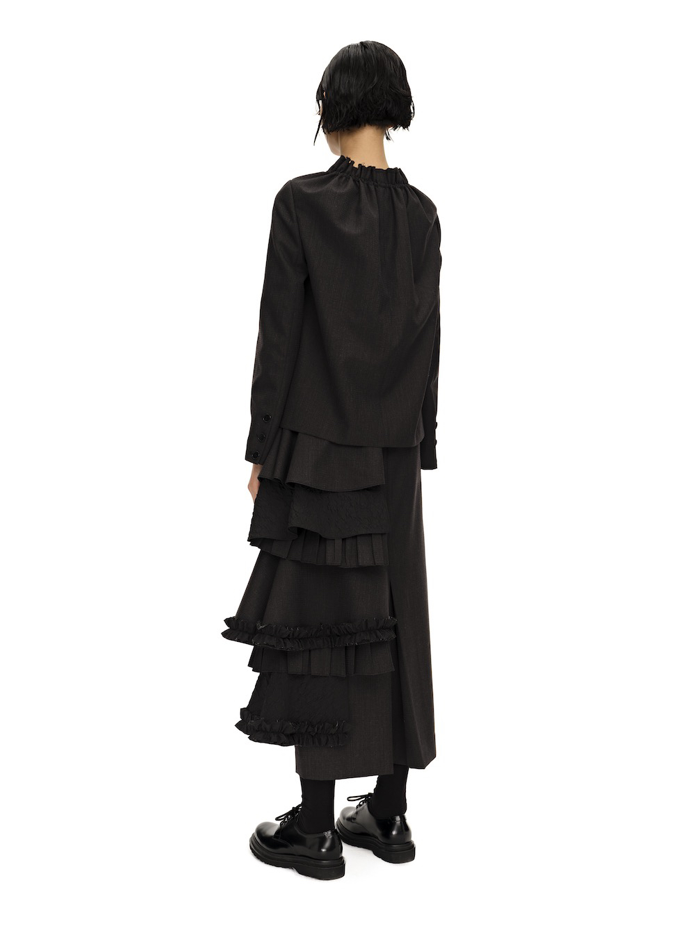 薄物wmwm春夏新款系带开襟修身黑色长袖羊腿袖复古解构短外套女