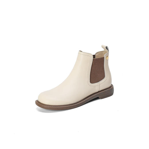 西村名物22年秋冬新款简约风切尔西靴一脚蹬粗跟百搭真皮短靴女43801 商品图4