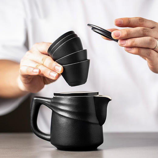 便携式泡茶壶套装旅行茶具快客杯一壶五杯功夫茶具茶壶随身泡茶小 暮雨快客杯（黑） 商品图7