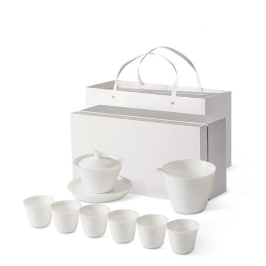 白瓷茶具套装家用客厅陶瓷盖碗茶杯整套办公室会客泡茶礼盒装 月白茶具套装 商品图8