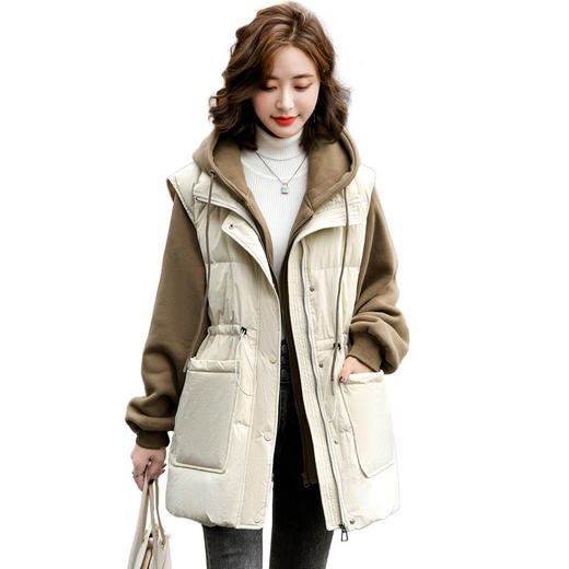 羽绒服假两件卫衣拼接2022冬季新款宽松外套时尚连帽羽绒服HR-WM21559 商品图4