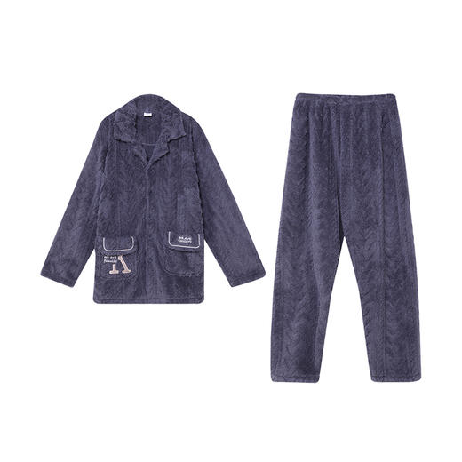 都市丽人都市锋尚生活家居男士长毛绒套装北极绒提花厚家居服长袖睡衣FH21H5 商品图4