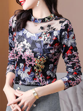 MZ11125 打底衫t恤女秋装2022新款高端别致气质减龄加绒加厚蕾丝保暖上衣