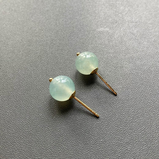冰种翡翠珠子耳钉18k黄金镶嵌 商品图6