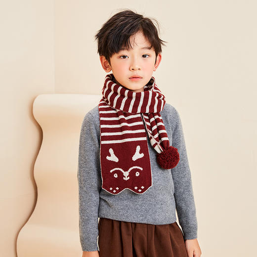 【童装条纹羊绒围巾】羊绒世家22年秋冬新品男宝长方形围巾舒适保暖围脖 商品图1