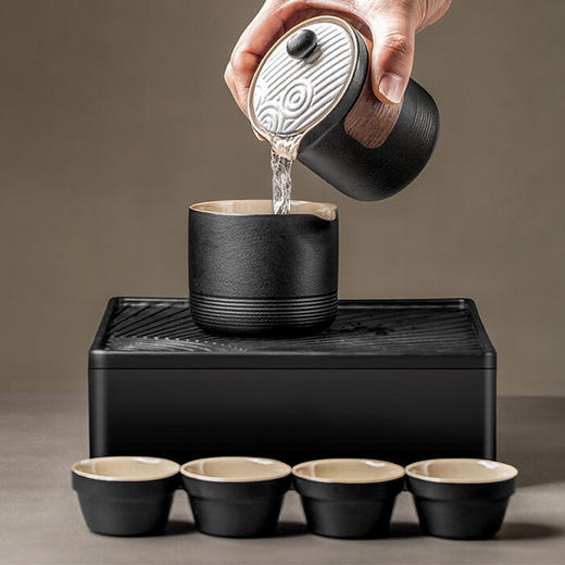 旅行茶具套装便携快客杯收纳包一壶四杯车载功夫茶具户外泡茶小套 枯山水套装-车载（带包） 商品图1